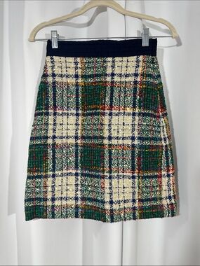 NWT Tory Burch Nubby Tartan Tweed Skirt Size 00 Plaid Office Workwear Preppy